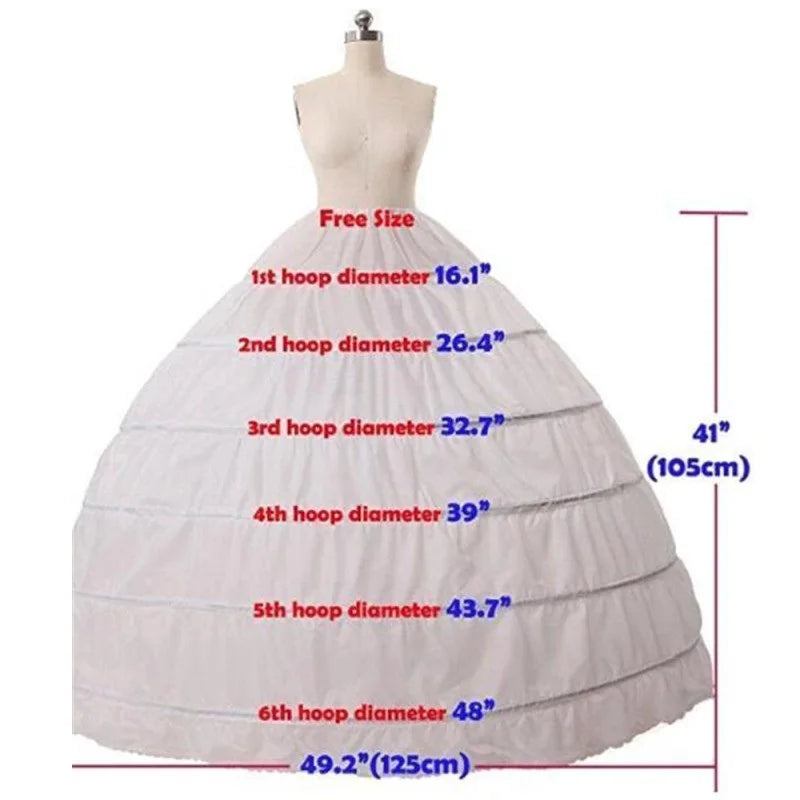 6 Hoop Ladies Wedding Party Dress Ball Gown Petticoat Full Crinoline Underskirt