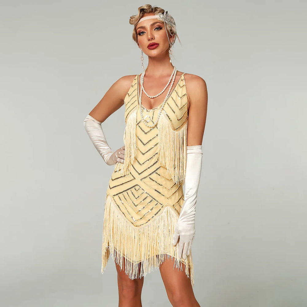 
                      
                        1920s Flapper Roaring Plus Sizes Short Dress Gatsby Fringed Sequin Beaded  Tassels Dress
                      
                    