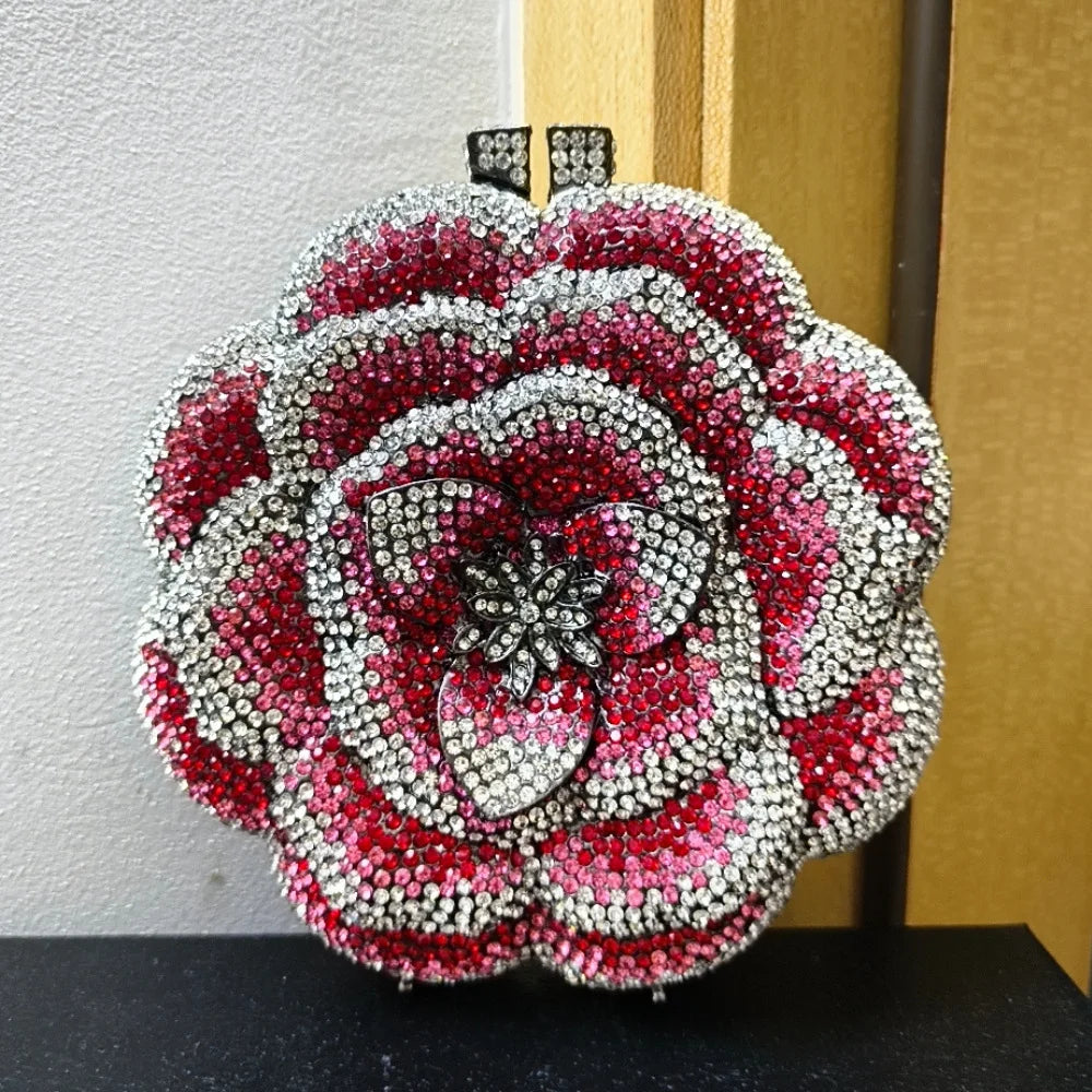 
                      
                        Crystal Rose Clutch Purse Rhinestone Evening Wedding Party Purse, elevate your evening with this exquisite rose floral mini clutch
                      
                    