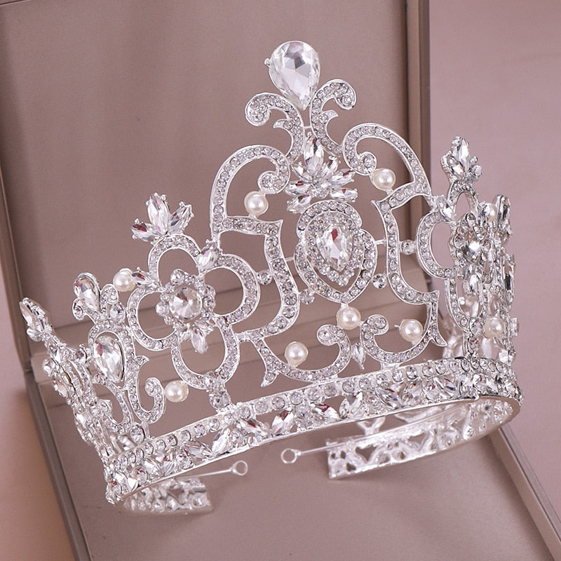 Tall Tiara Rhinestone Crystal with Pearls Pageant Crown Jewelry Accessory