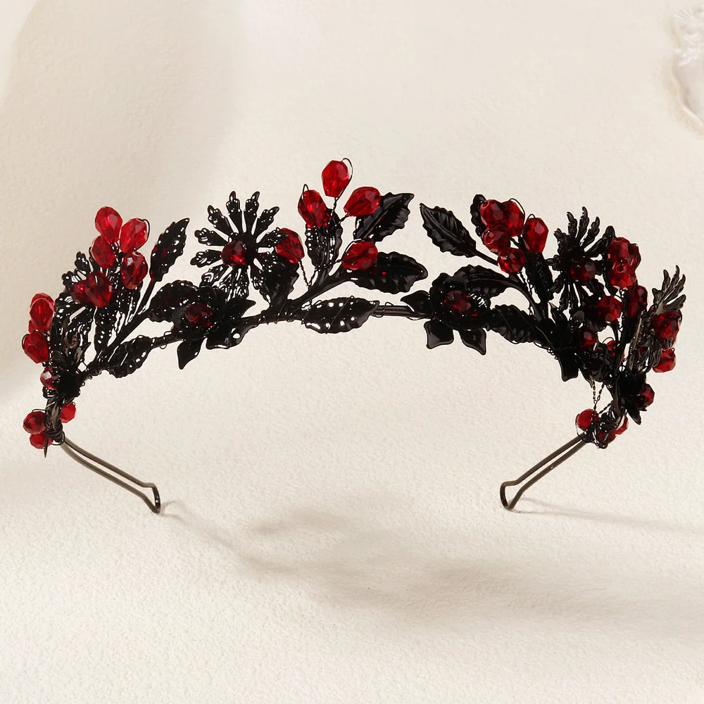 black and red tiara crowns crystal bead on metal frame, party hair accessory