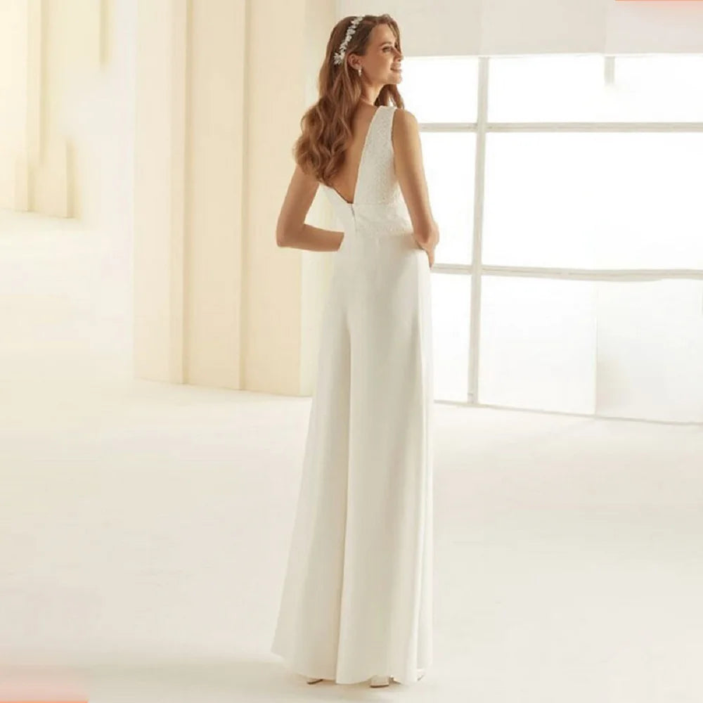 
                      
                        Simple Bridal Jumpsuit Dress For Women Boho Beach Wedding Gown
                      
                    