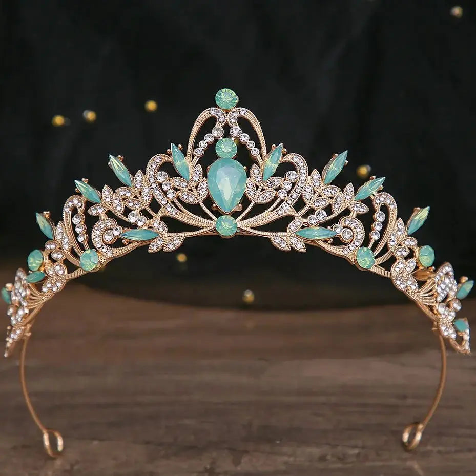 Baroque Opal Crystal Tiara Crown Party Princess Hair Accessory