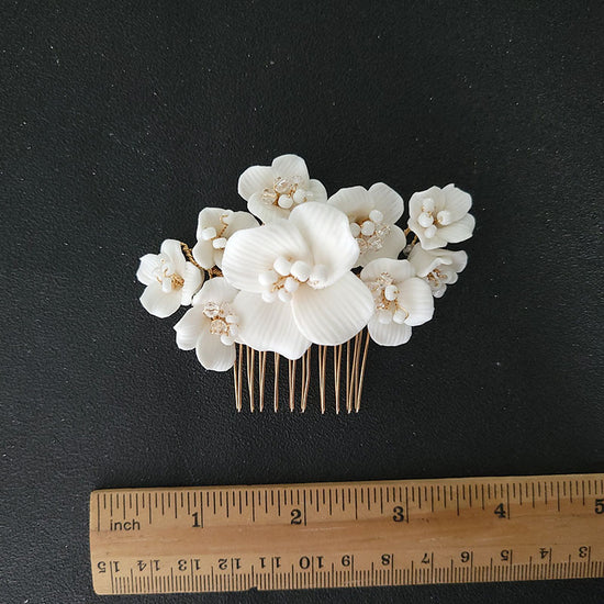 Handmade Luxury Rhinestones Pearls Ceramic Flower Bridal Tiara Headband Wedding Crown