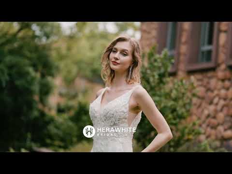 Beaded Fit And Flare Dress With V Neckline And Crepe Skirt