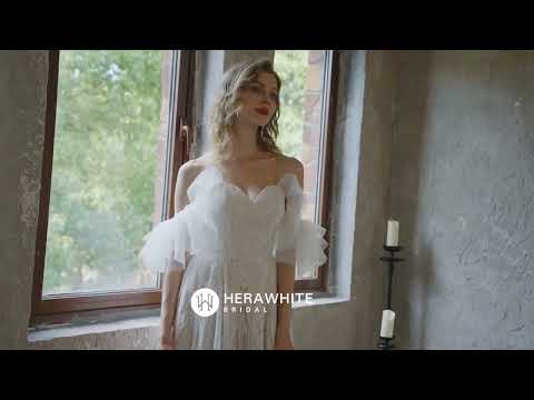 Load and play video in Gallery viewer, Allover Lace Boho Sweetheart Wedding Gown With Corset Back
