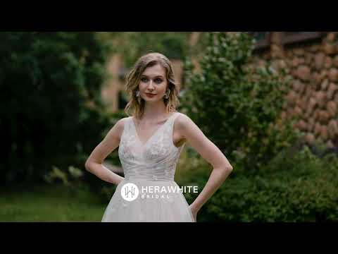 Load and play video in Gallery viewer, Whimsical Sequined Lace Tulle Wedding Dress With Gathered Bodice
