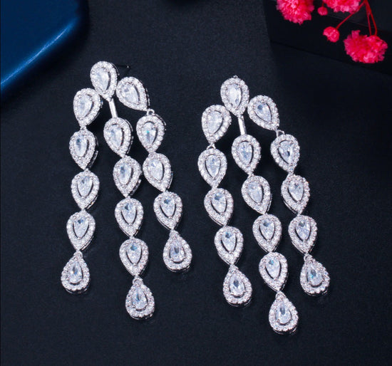 Load image into Gallery viewer, Long Dangle Drop Tassel Chandelier Earrings for Wedding Pageant Jewelry
