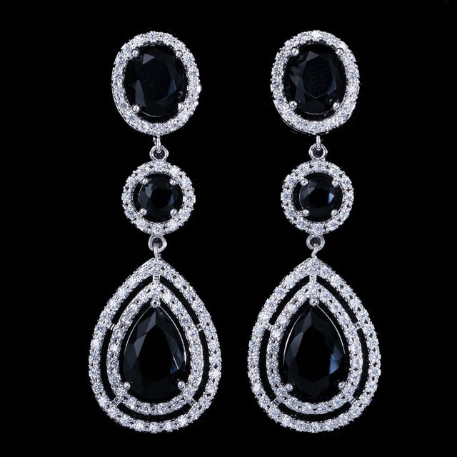 Cubic Zirconia Super Luxury Micro Full Round Crystal Dangling Long Drop Earrings