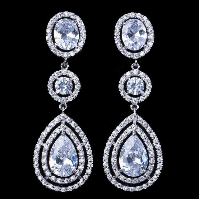 Cubic Zirconia Super Luxury Micro Full Round Crystal Dangling Long Drop Earrings