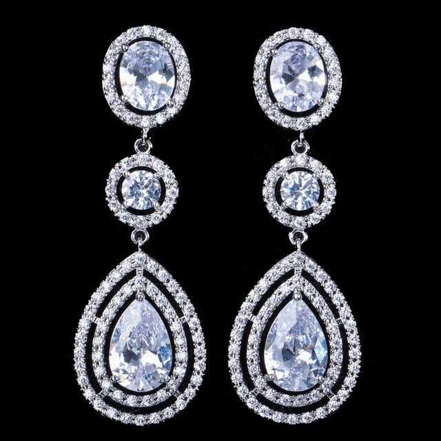 Cubic Zirconia Super Luxury Micro Full Round Crystal Dangling Long Dro –  TulleLux Bridal Crowns & Accessories