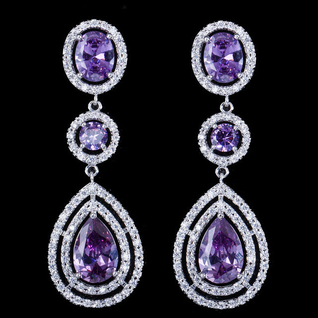 Cubic Zirconia Super Luxury Micro Full Round Crystal Dangling Long Drop Earrings