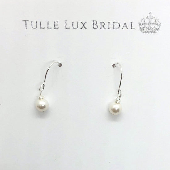 Pearl Drop Silver Earrings - TulleLux Bridal Crowns &  Accessories 