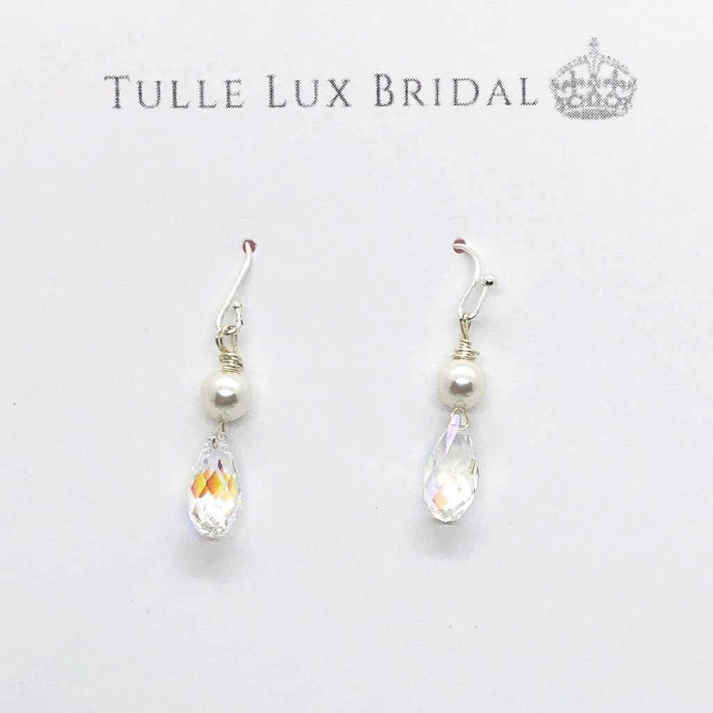 Brides Crystal & Pearl Wedding Day Earrings - TulleLux Bridal Crowns &  Accessories 
