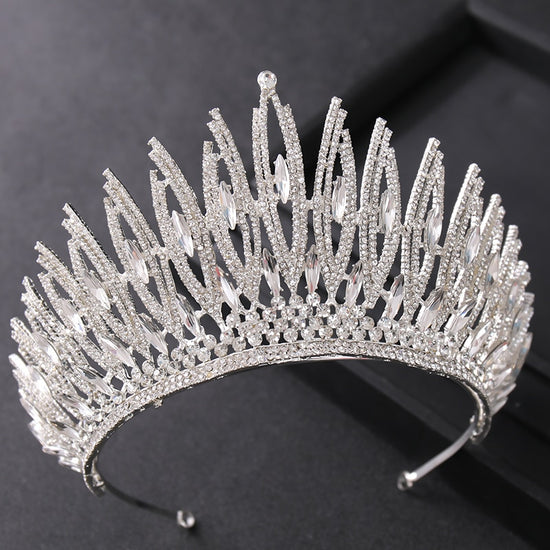 Load image into Gallery viewer, Crystal Gold Tall Crown Tiara Hair Jewelry Accessory
