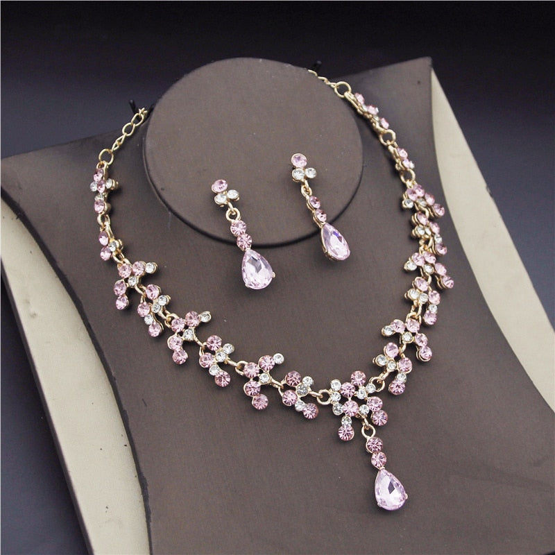 Fashion Bridal Jewelry Earring Necklace Set Rhinestone Crystal Wedding Set