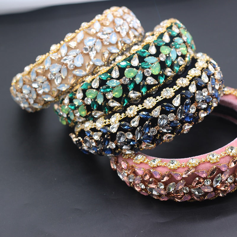 Luxury Colorful Rhinestone Retro Sponge Headbands