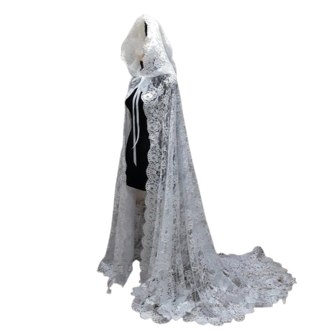 
                      
                        Hooded Lace  Wedding Bridal Cape, Chapel veil mantilla Church Coat Wedding Cloak
                      
                    