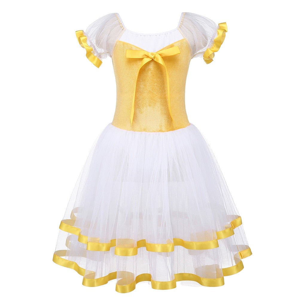 Yellow Ballet Dance Tutu Leotard Girls Dance Wear Tulle Skirt Ballerina Costume