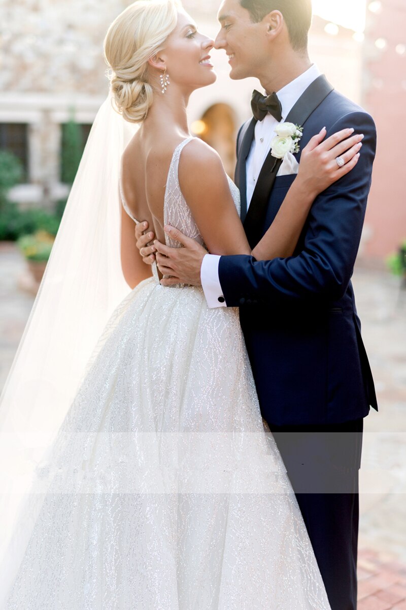 Glitter Wedding Dress V Neck Bridal Dress
