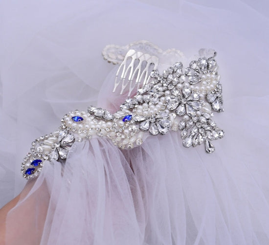 Bling Wedding Finger Tip Veil  Rhinestone Crystal Headband Bridal Veil
