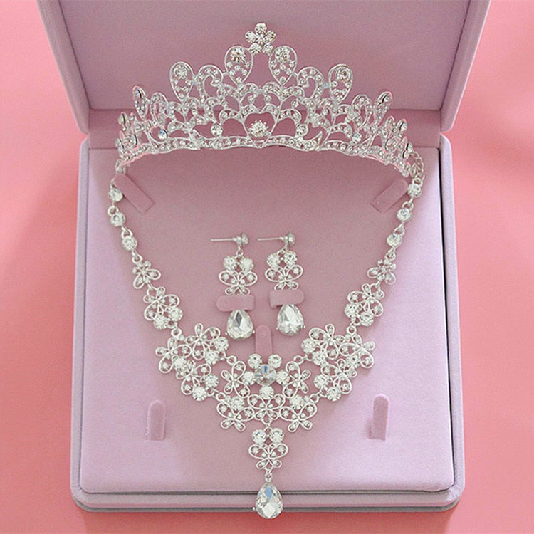 Fashion Crystal Wedding Bridal Jewelry Sets Tiara Crown Necklace Earrings Accessories