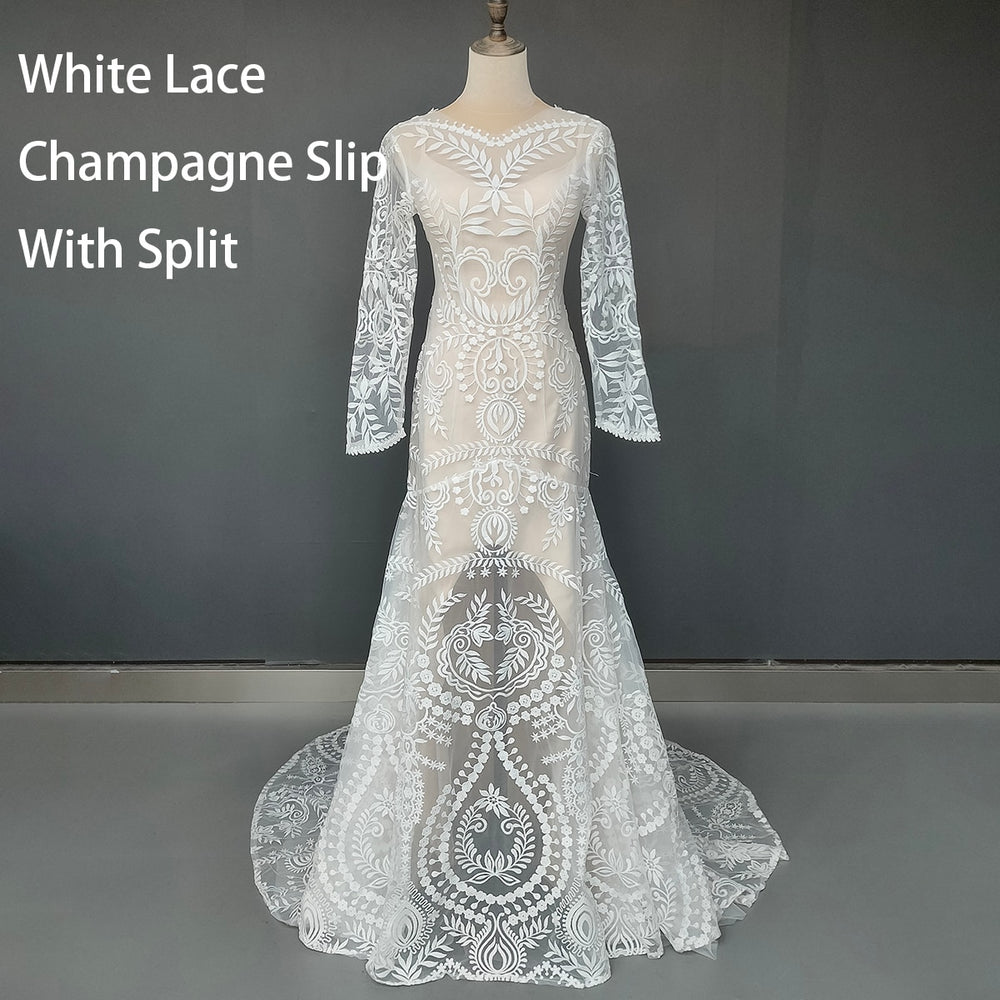 
                      
                        Country Boho Beach Destination Wedding Dress Two Pieces Lace Illusion Mermaid Bridal Gown
                      
                    