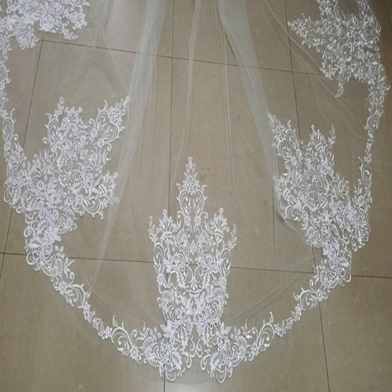Shop518680 Store Cathedral Wedding Veil One Layer Champagne White Ivory Lace Bridal Veil with Comb Champagne / 300cm