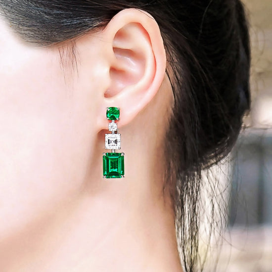 Load image into Gallery viewer, Emerald Green White Stud Earrings Wedding Party Jewelry

