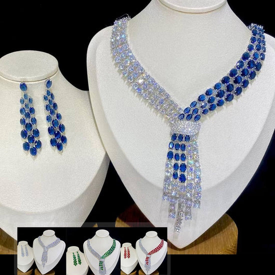 2 Piece Tassel Necklace Cubic Zirconia Jewelry Set Wedding Party Jewelry