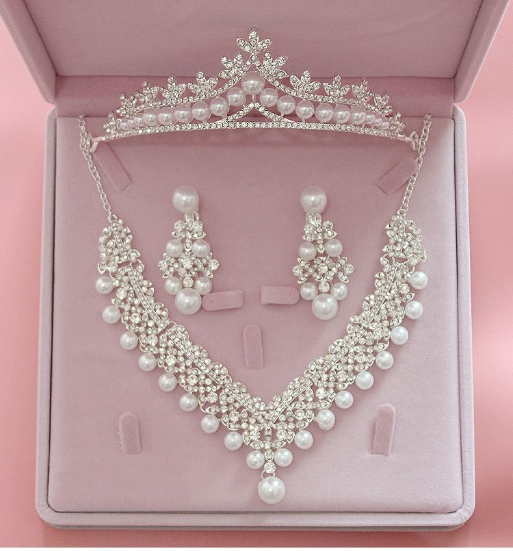 Fashion Crystal Wedding Bridal Jewelry Sets Tiara Crown Necklace Earrings Accessories