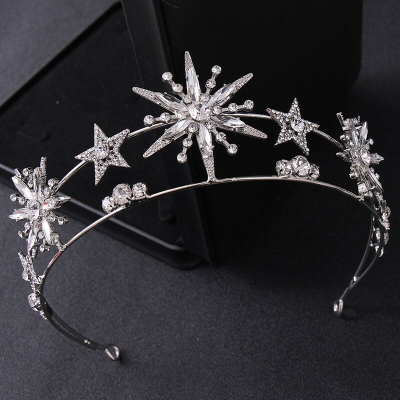 Gold Silver Crystal Sun Star Tiara Crown Pageant Party Hair Accessory