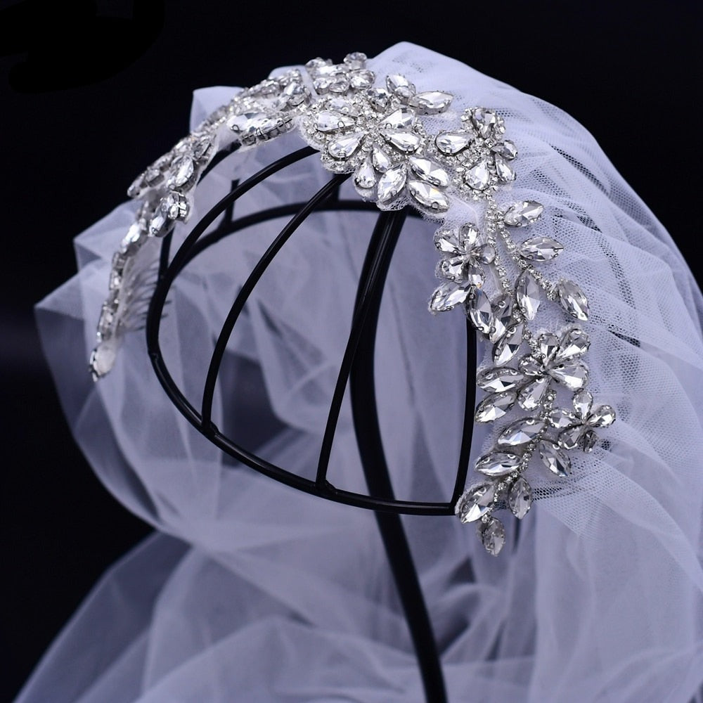 Rhinestone Crystal Wedding Shoulder Length  Wedding Veil