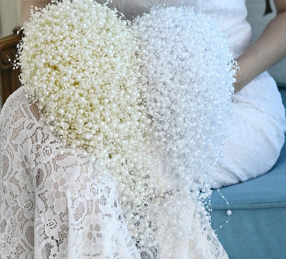 Handmade White Ivory Wedding Bridal Pearl Bead Bouquet
