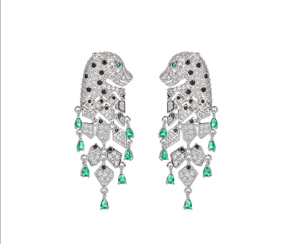 Cubic Zircon Leopard Charm Dangle Drop Formal Event Earrings