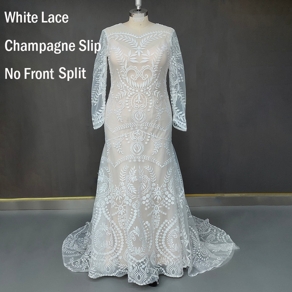 
                      
                        Country Boho Beach Destination Wedding Dress Two Pieces Lace Illusion Mermaid Bridal Gown
                      
                    