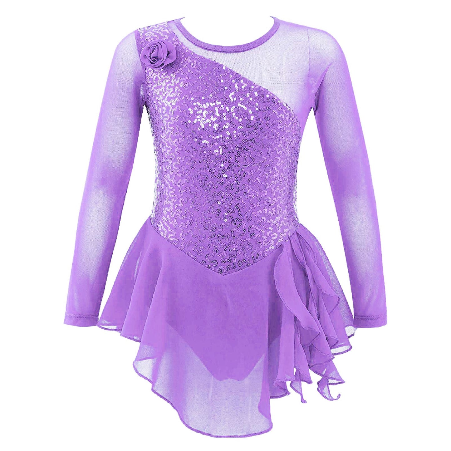 Girls Gymnastic Ballet Leotard Dress Long Sleeves Figure Ice Skating Dress