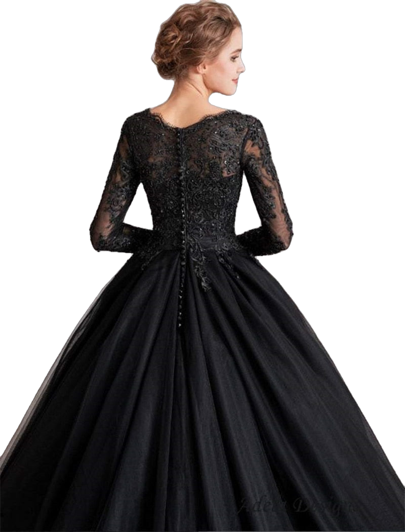 Black Sparkly Long Sleeve Wedding Ball Gown Dress – Lisposa