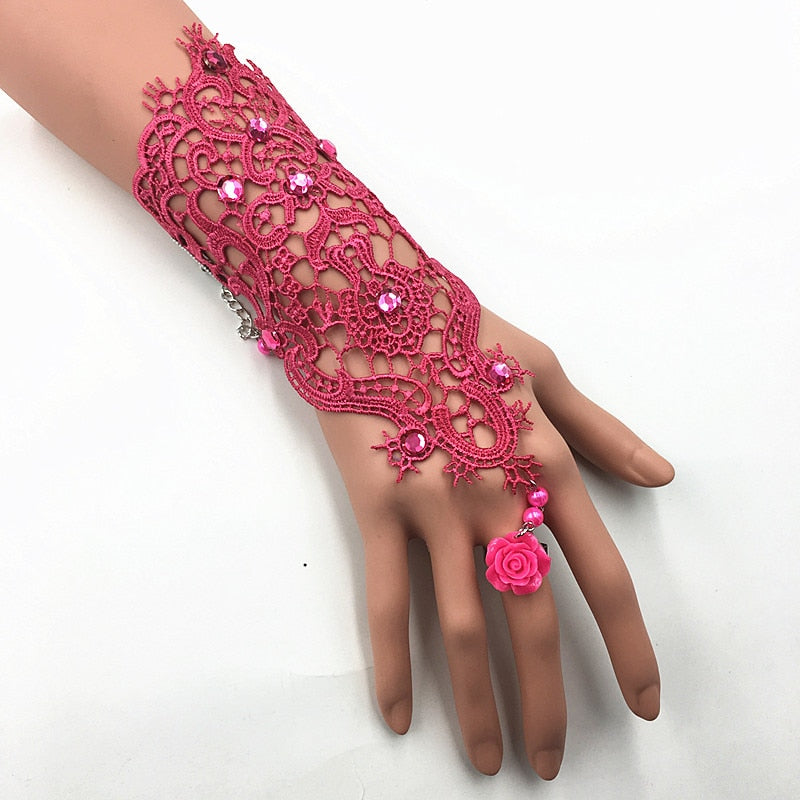 Load image into Gallery viewer, Lace Pearl Rhinestones Bridal Wedding Wristband Glove
