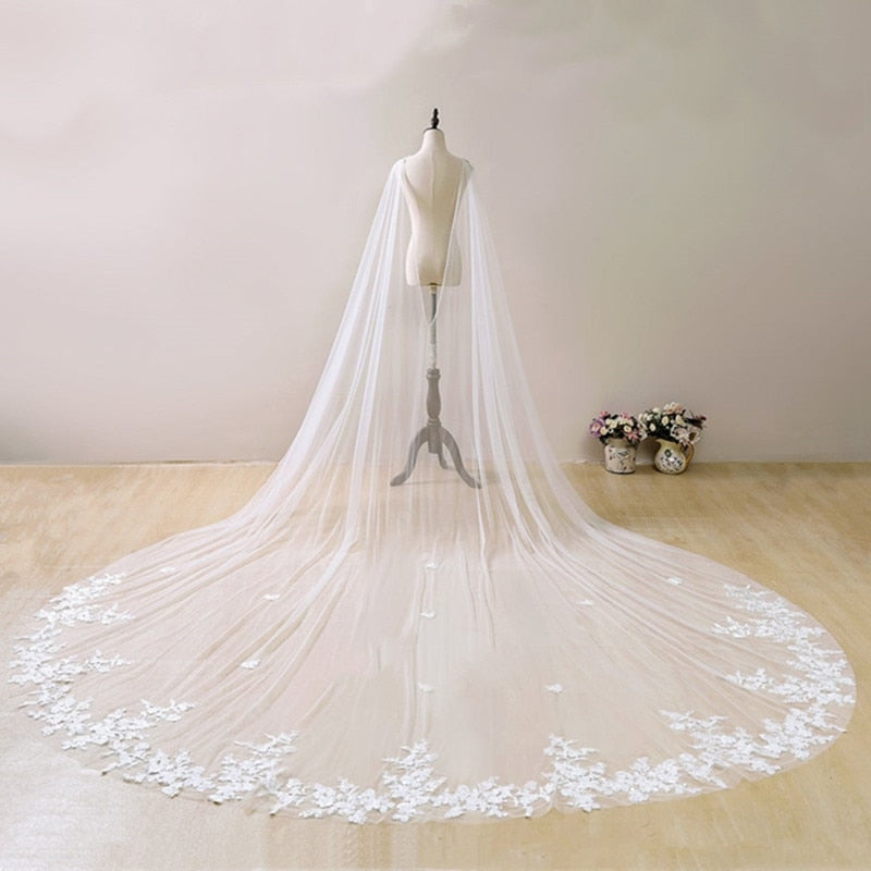 Load image into Gallery viewer, White Ivory Wedding Lace Bridal Shoulder Veil Cathedral Tulle Long Cape
