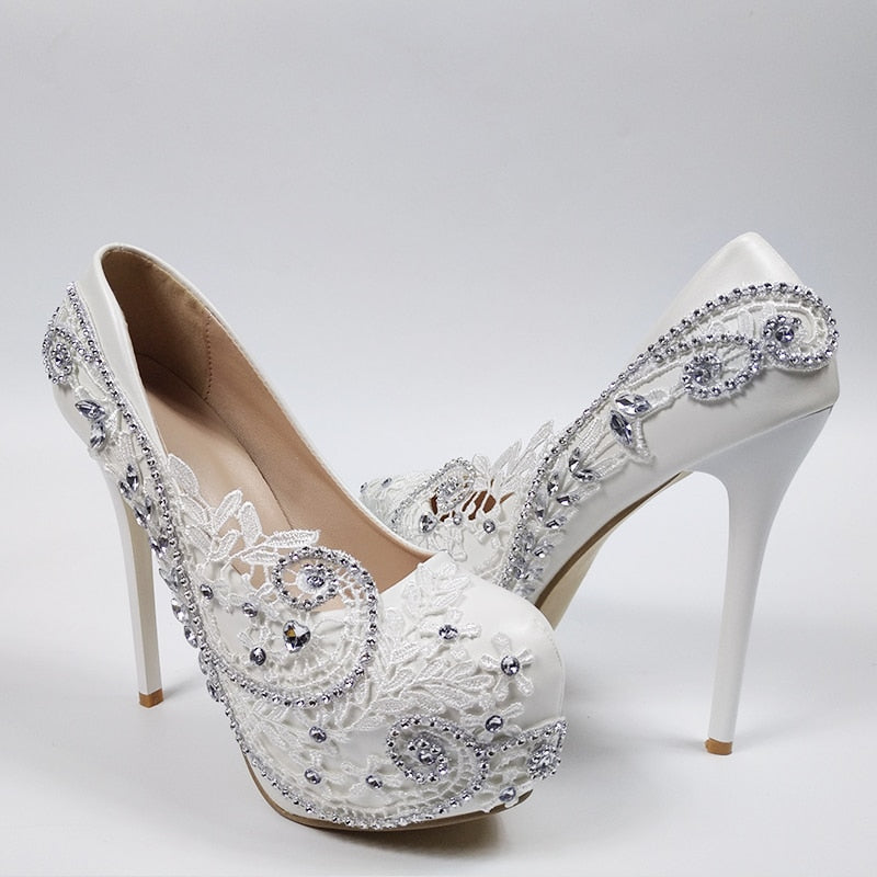 
                      
                        Super High Heel White Flower Wedding Bridal Party Shoes
                      
                    