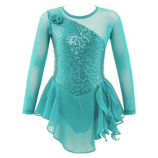 Load image into Gallery viewer, Girls Gymnastic Ballet Leotard Dress Long Sleeves Figure Ice Skating Dress
