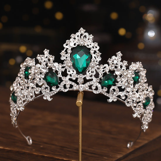 Load image into Gallery viewer, Green Crystal Tiara Princess Bridal Wedding Hair Crown
