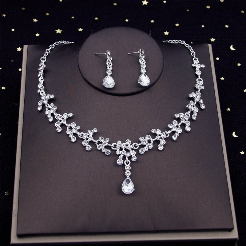 Load image into Gallery viewer, 16 Clear Crystal Tiara Crown Necklace Earring Wedding Day Jewelry Sets

