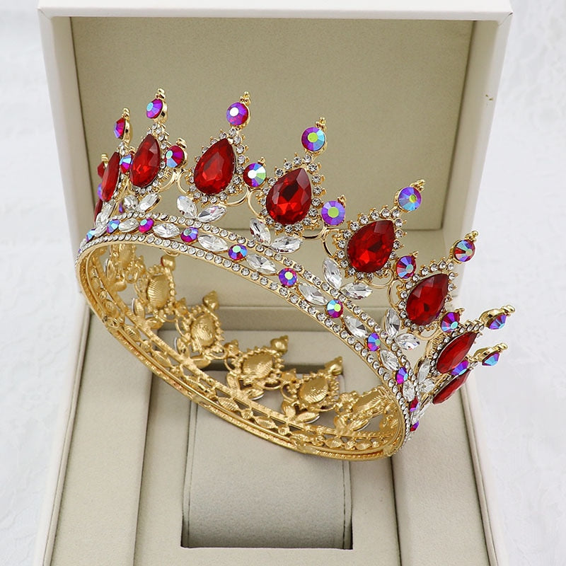 Load image into Gallery viewer, Vintage Crystal Royal Queen King Full Round Tiara Crown Hair Accessories
