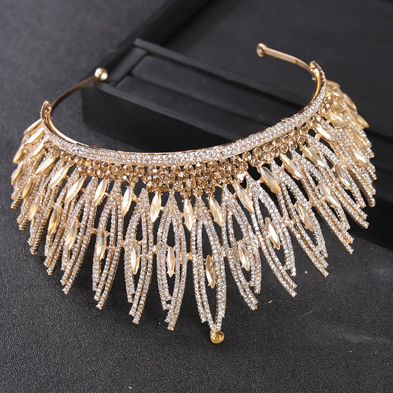 Load image into Gallery viewer, Crystal Gold Tall Crown Tiara Hair Jewelry Accessory
