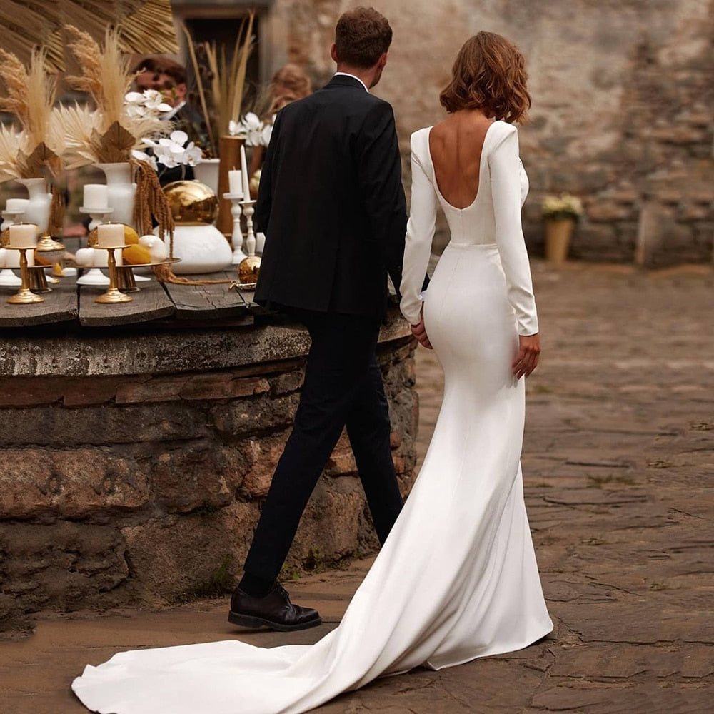 
                      
                        Satin Mermaid Long Sleeves Chapel Train Wedding Bridal Gown
                      
                    