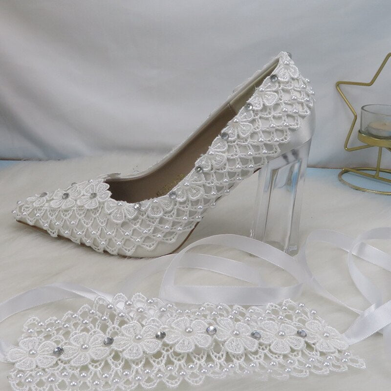 Thick Heel Pointed Toe Wedding Shoes High Heels Ladies Fashion Pumps