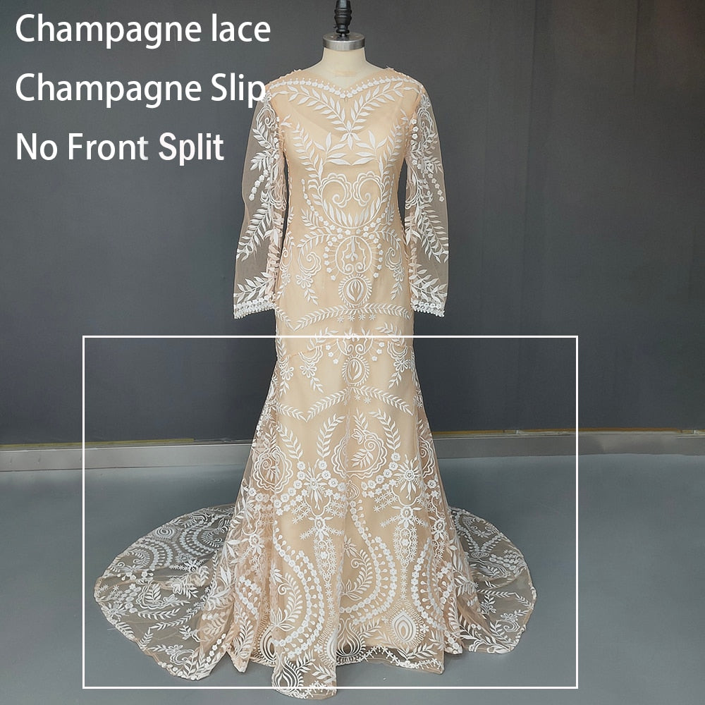 
                      
                        Country Boho Beach Destination Wedding Dress Two Pieces Lace Illusion Mermaid Bridal Gown
                      
                    