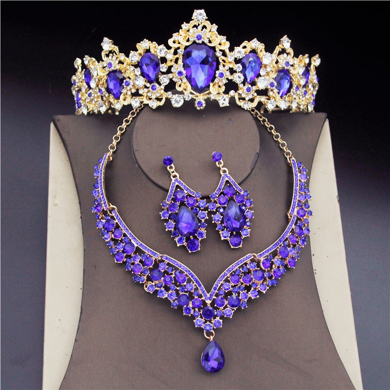 Performance Crown Tiara Earrings Necklace Jewelry Set Fashion Accessory